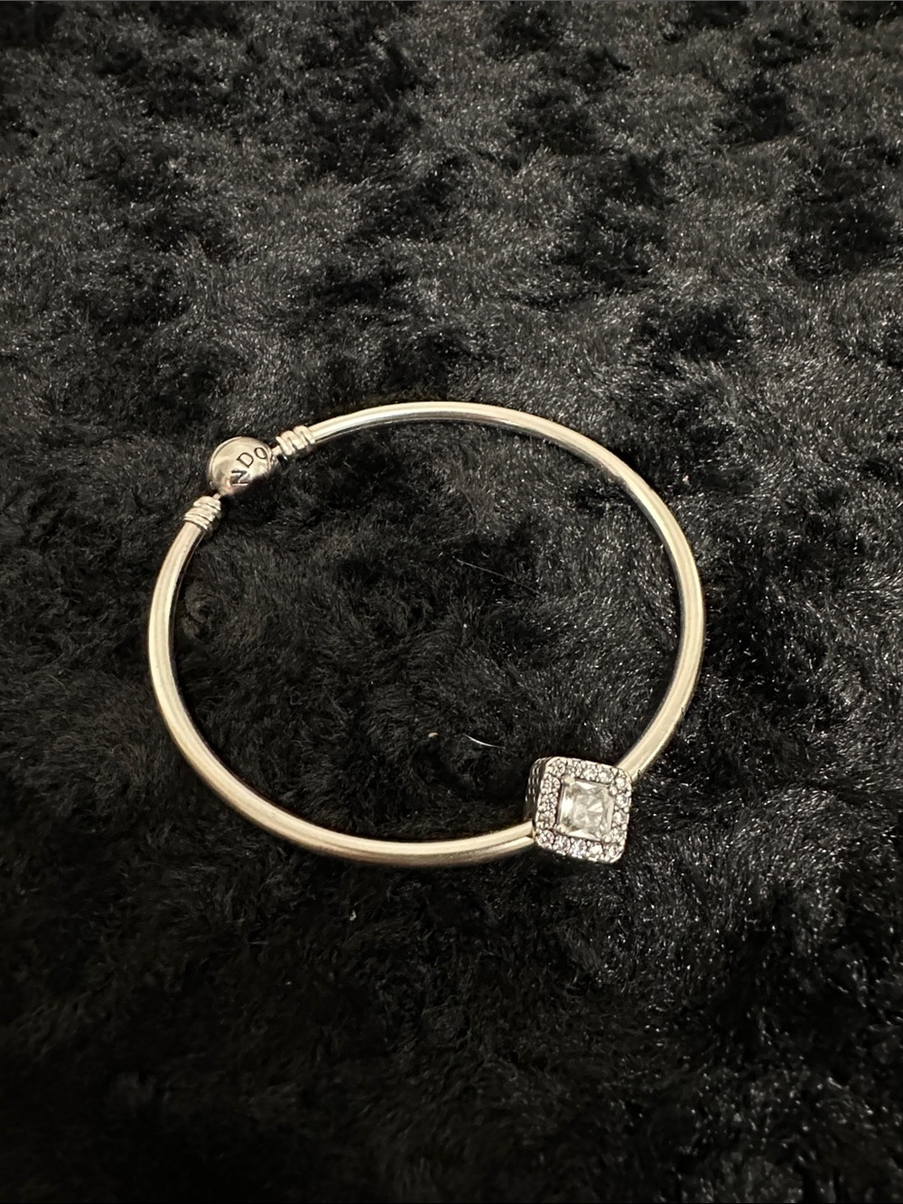 Pandora I love you Forever bangle bracelet with clear diamond radiant charm